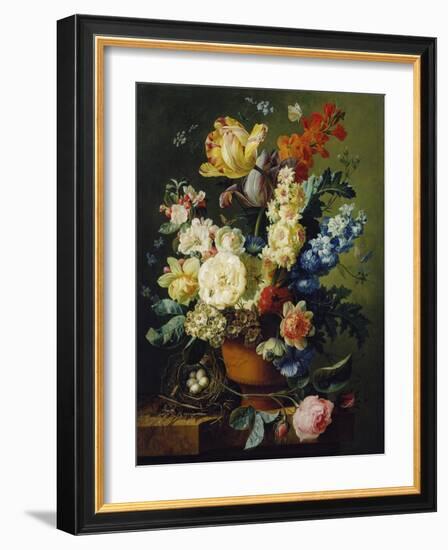 Flower Still Life with Bird's Nest, 1785-Paul Theodor van Brussel-Framed Giclee Print