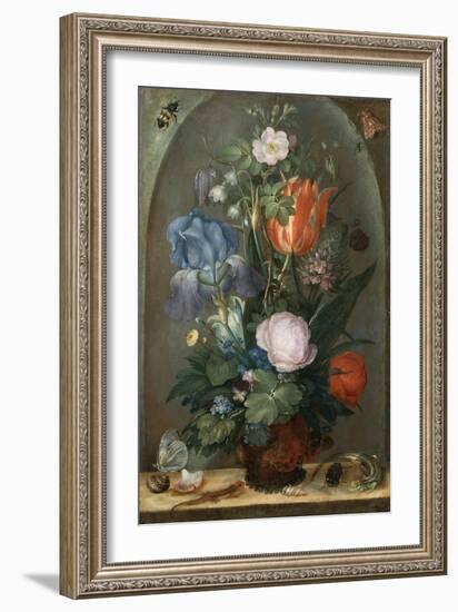 Flower Still Life with Two Lizards, 1603-Roelant Savery-Framed Giclee Print