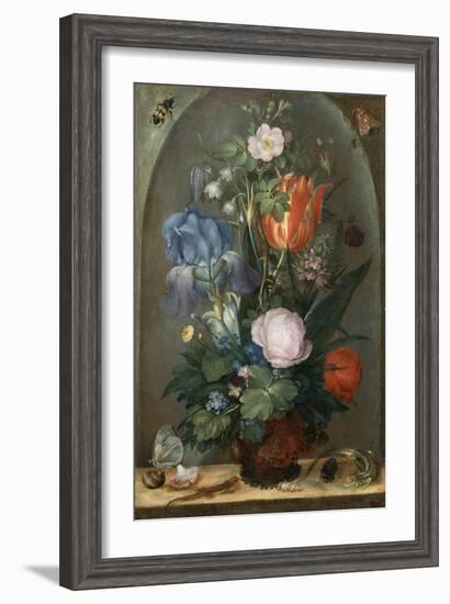 Flower Still Life with Two Lizards, 1603-Roelant Savery-Framed Giclee Print