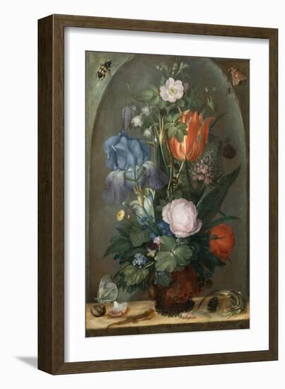 Flower Still Life with Two Lizards, 1603-Roelant Savery-Framed Giclee Print