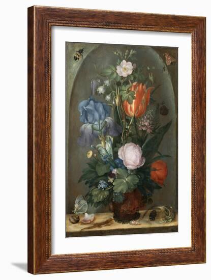 Flower Still Life with Two Lizards, 1603-Roelant Savery-Framed Giclee Print