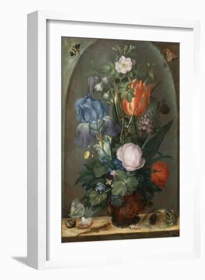 Flower Still Life with Two Lizards, 1603-Roelant Savery-Framed Giclee Print