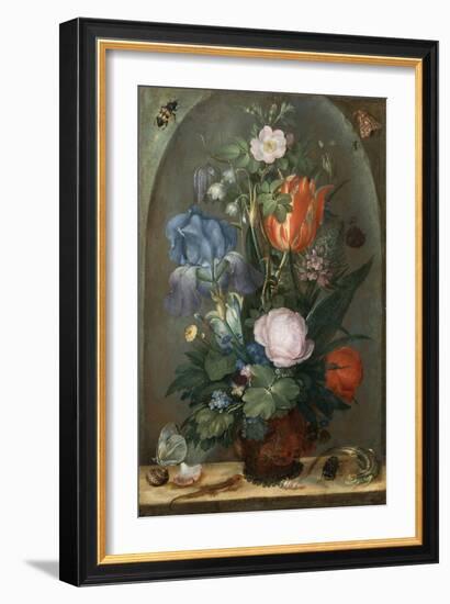 Flower Still Life with Two Lizards, 1603-Roelant Savery-Framed Giclee Print