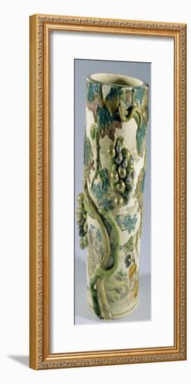 Flower Vase Decorated with Grapes in High Relief-null-Framed Giclee Print