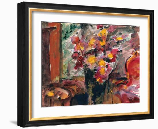 Flower Vase on a Table, 1922-Lovis Corinth-Framed Giclee Print