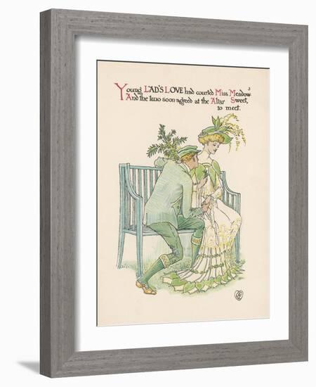 Flower Wedding Described by Two Wallflowers Lad's Love Courts Miss Meadowsweet-Walter Crane-Framed Art Print