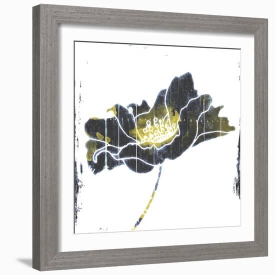 Flower With Blue Yellow-Jace Grey-Framed Art Print