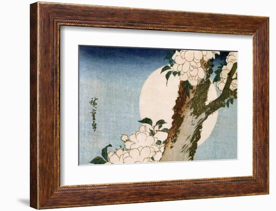 Flowering Cherry Tree and Full Moon-Utagawa Hiroshige-Framed Art Print