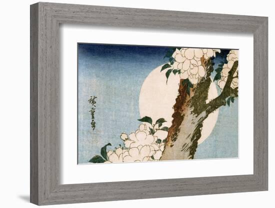 Flowering Cherry Tree and Full Moon-Utagawa Hiroshige-Framed Art Print