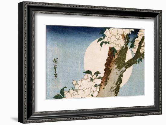 Flowering Cherry Tree and Full Moon-Utagawa Hiroshige-Framed Art Print