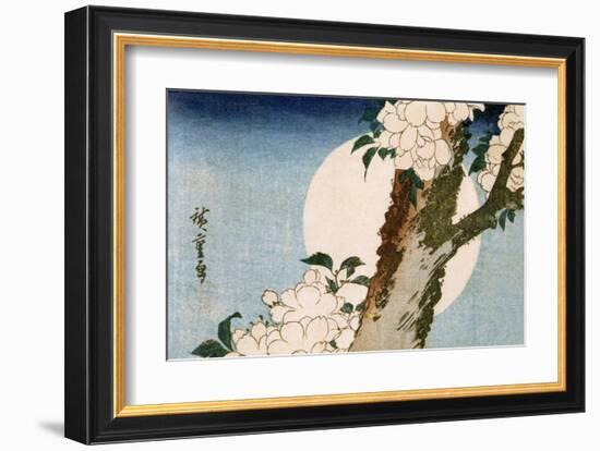 Flowering Cherry Tree and Full Moon-Utagawa Hiroshige-Framed Art Print