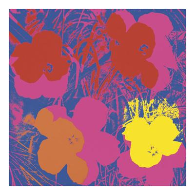 Flowers 1970 Red Yellow Orange On Blue Art Print By Andy Warhol Art Com