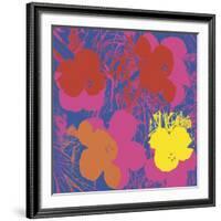 Flowers, 1970 (red, yellow, orange on blue)-Andy Warhol-Framed Art Print