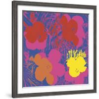 Flowers, 1970 (red, yellow, orange on blue)-Andy Warhol-Framed Art Print