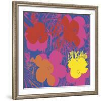 Flowers, 1970 (red, yellow, orange on blue)-Andy Warhol-Framed Art Print