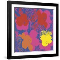 Flowers, 1970 (red, yellow, orange on blue)-Andy Warhol-Framed Art Print