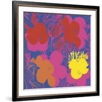 Flowers, 1970 (red, yellow, orange on blue)-Andy Warhol-Framed Art Print