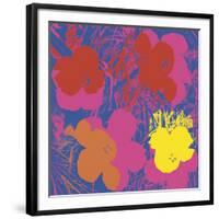 Flowers, 1970 (red, yellow, orange on blue)-Andy Warhol-Framed Art Print