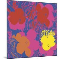 Flowers, 1970 (red, yellow, orange on blue)-Andy Warhol-Mounted Art Print