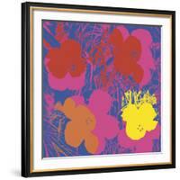 Flowers, 1970 (red, yellow, orange on blue)-Andy Warhol-Framed Art Print