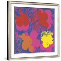 Flowers, 1970 (red, yellow, orange on blue)-Andy Warhol-Framed Art Print