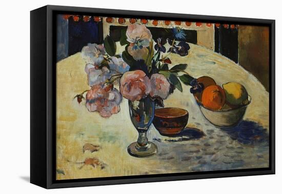 Flowers and a Bowl of Fruit on a Table-Paul Gauguin-Framed Premier Image Canvas