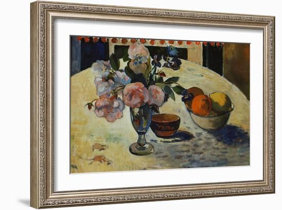 Flowers and a Bowl of Fruit on a Table-Paul Gauguin-Framed Giclee Print