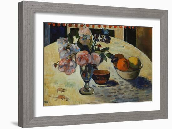 Flowers and a Bowl of Fruit on a Table-Paul Gauguin-Framed Giclee Print