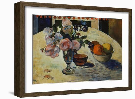 Flowers and a Bowl of Fruit on a Table-Paul Gauguin-Framed Giclee Print