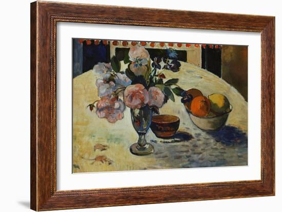 Flowers and a Bowl of Fruit on a Table-Paul Gauguin-Framed Giclee Print