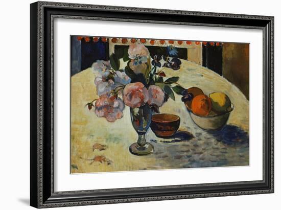 Flowers and a Bowl of Fruit on a Table-Paul Gauguin-Framed Giclee Print