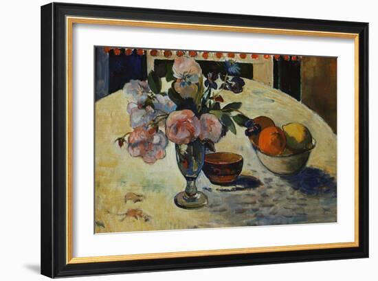 Flowers and a Bowl of Fruit on a Table-Paul Gauguin-Framed Giclee Print