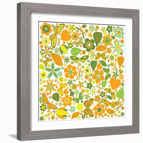 Flowers and Butterflies Colored Pattern-A7880S-Framed Art Print