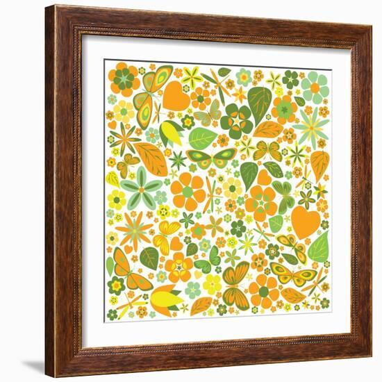 Flowers and Butterflies Colored Pattern-A7880S-Framed Art Print