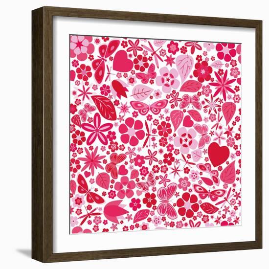 Flowers and Butterflies Colored Pattern-A7880S-Framed Art Print