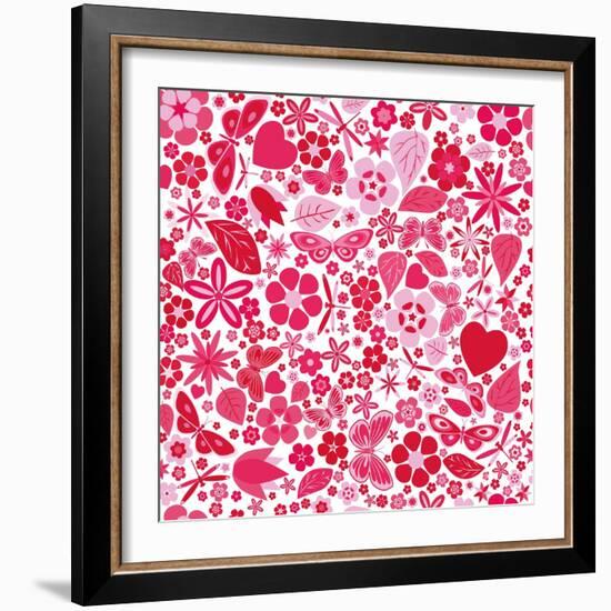 Flowers and Butterflies Colored Pattern-A7880S-Framed Art Print