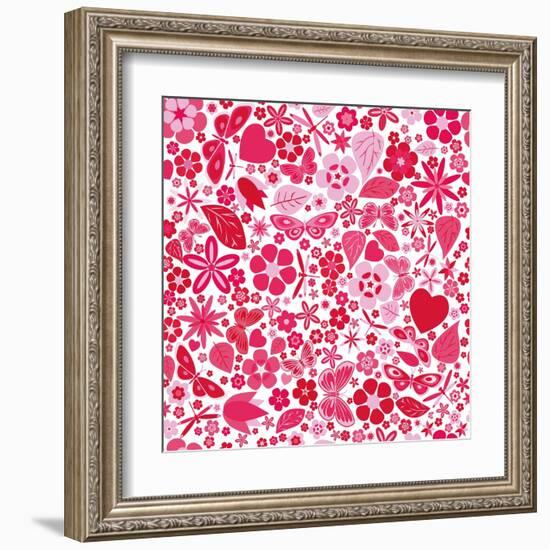 Flowers and Butterflies Colored Pattern-A7880S-Framed Art Print