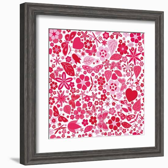 Flowers and Butterflies Colored Pattern-A7880S-Framed Art Print