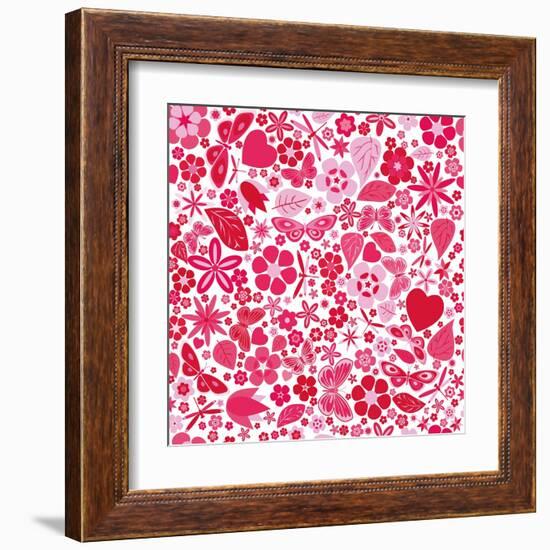 Flowers and Butterflies Colored Pattern-A7880S-Framed Art Print