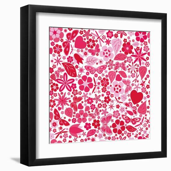 Flowers and Butterflies Colored Pattern-A7880S-Framed Art Print