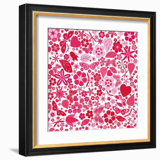 Flowers and Butterflies Colored Pattern-A7880S-Framed Art Print