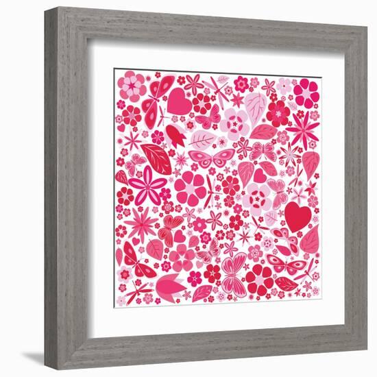 Flowers and Butterflies Colored Pattern-A7880S-Framed Art Print