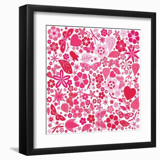 Flowers and Butterflies Colored Pattern-A7880S-Framed Art Print