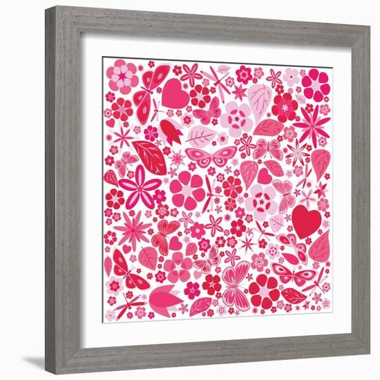 Flowers and Butterflies Colored Pattern-A7880S-Framed Art Print