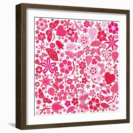 Flowers and Butterflies Colored Pattern-A7880S-Framed Art Print