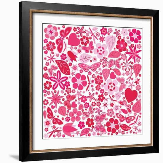 Flowers and Butterflies Colored Pattern-A7880S-Framed Art Print