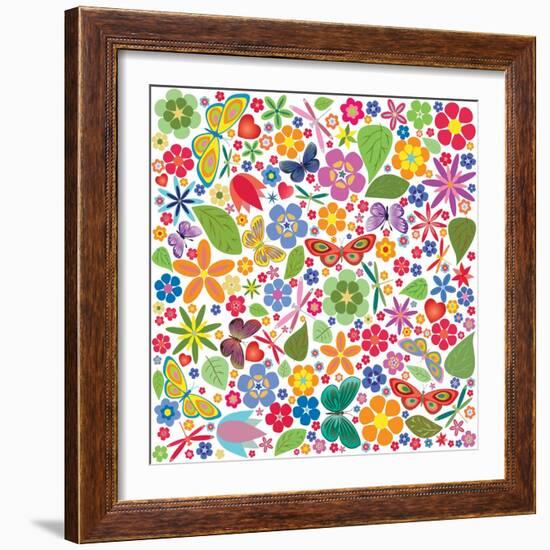 Flowers and Butterflies Colored Pattern-A7880S-Framed Art Print