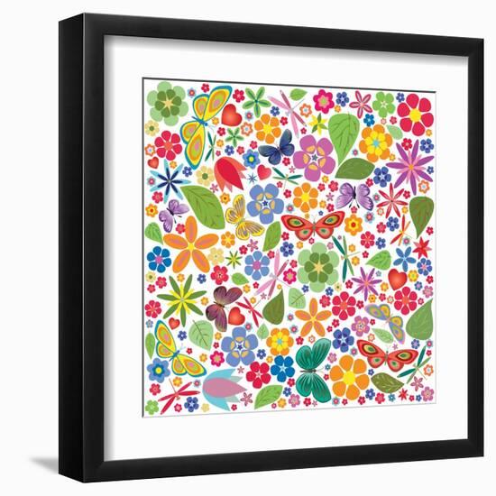 Flowers and Butterflies Colored Pattern-A7880S-Framed Art Print