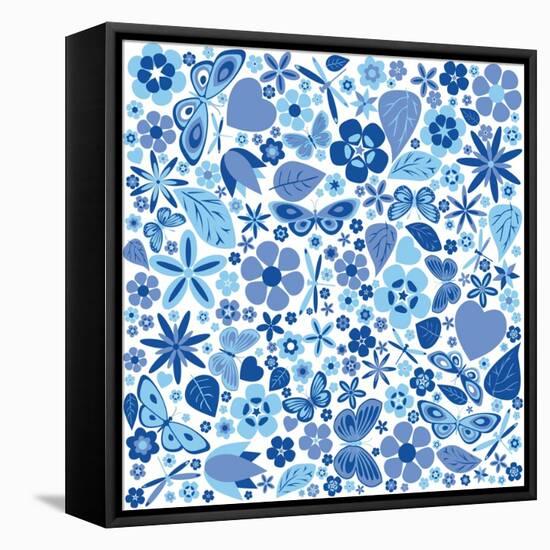 Flowers and Butterflies Colored Pattern-A7880S-Framed Stretched Canvas