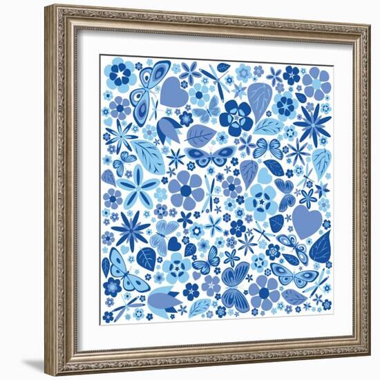 Flowers and Butterflies Colored Pattern-A7880S-Framed Art Print